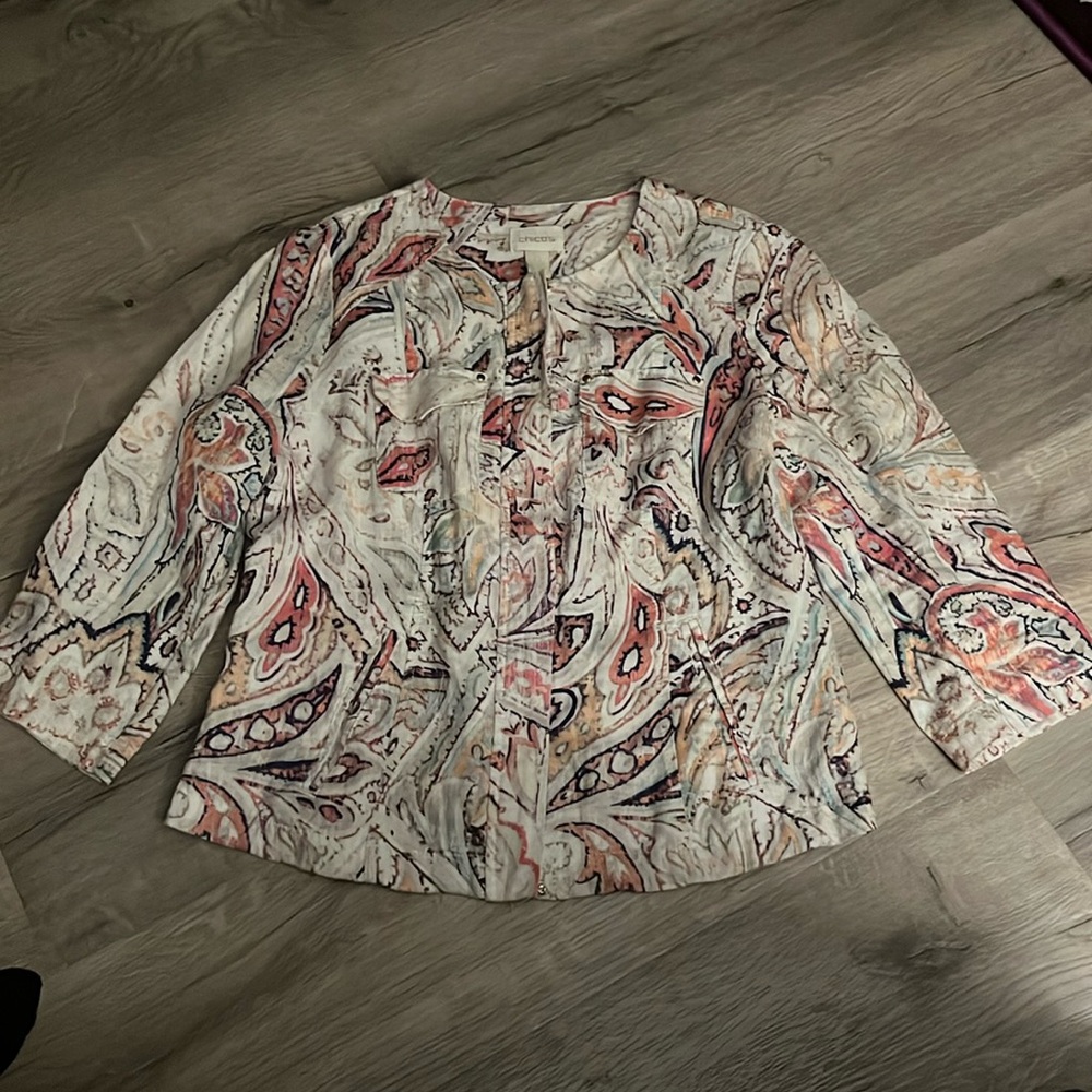 CHICOS linen zip up top Chicos Sz 0